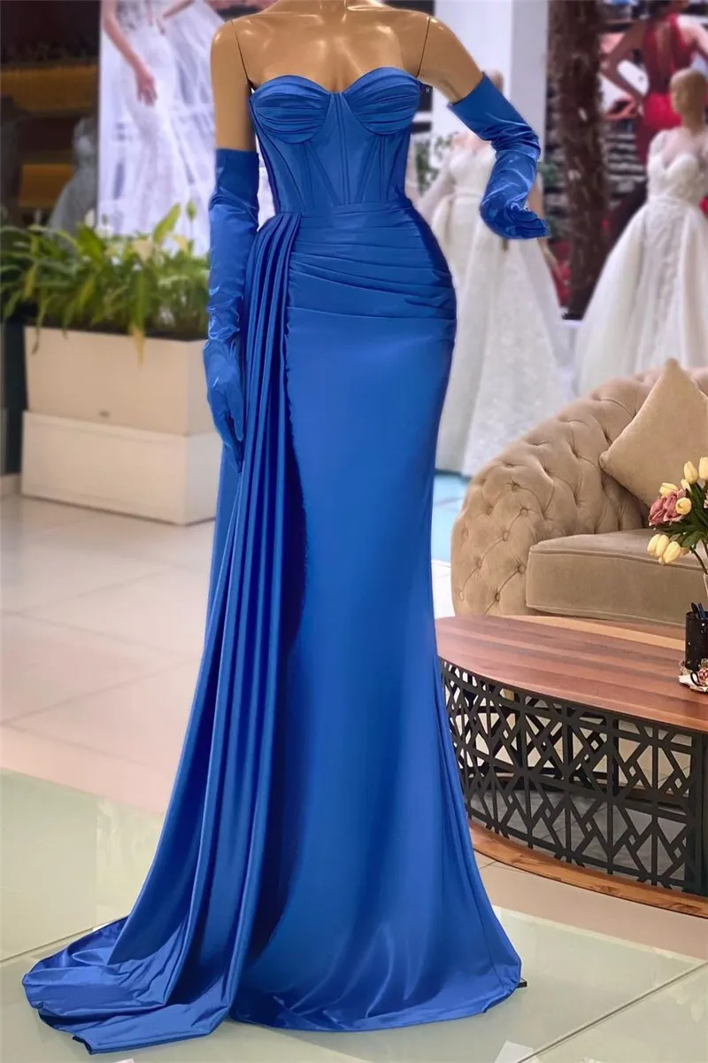 Stylish Royal Blue Mermaid Evening Dresses Sexy Spaghetti Straps Backless Pleats Ruffles Long Party Occasion Gowns Prom Wears For Women BC15170