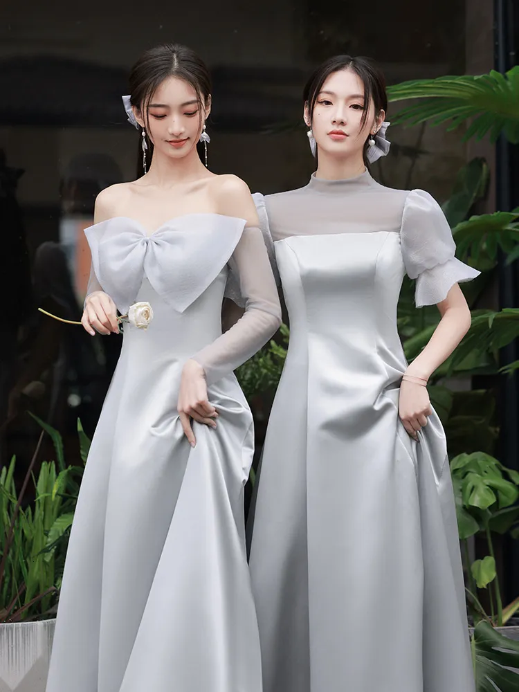 Elegant Grey Party Dresses 2024 Bet Style French Smart Women s Wedding Clothes