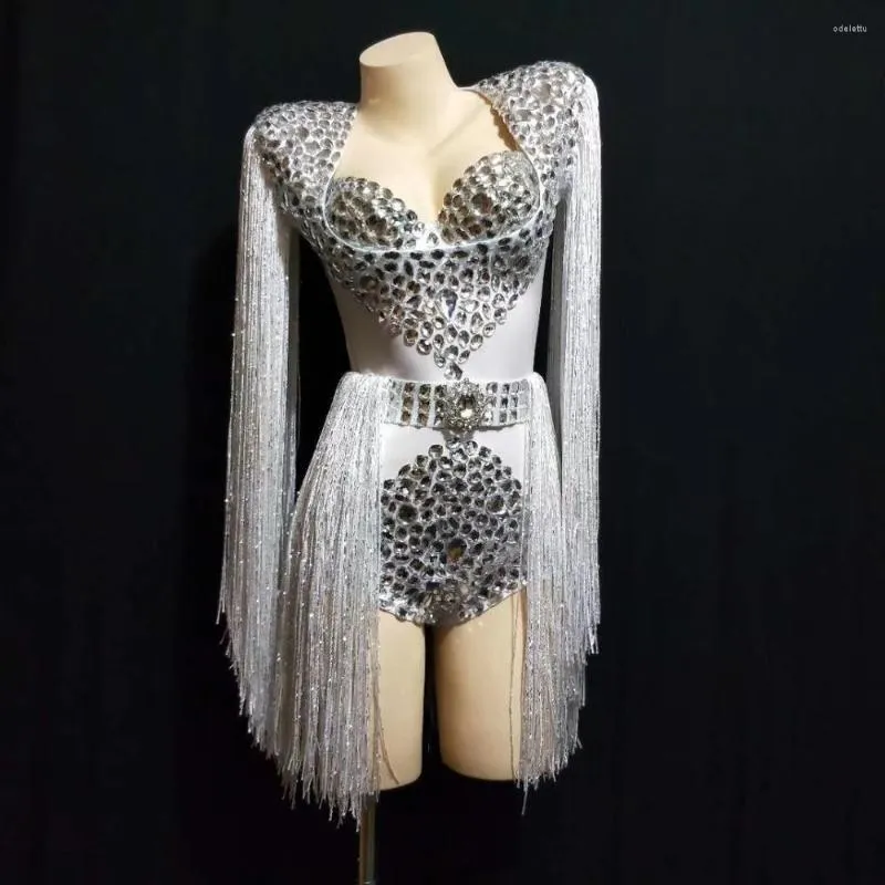 Women's Two Piece Pants Bling Crystal Rhinestone Stage Performance Bodysuits Nightclub Tassel Jazz Dance Costumes Women Halloween Party