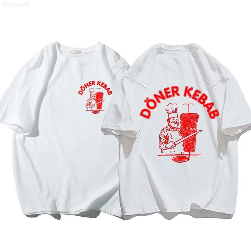 Herr t-shirts sommar män tshirts doner kebab tryck 100 bomullsmän kläder kort ärm roliga kvinnor t shirt vit vintage överdimensionerad tee z0221