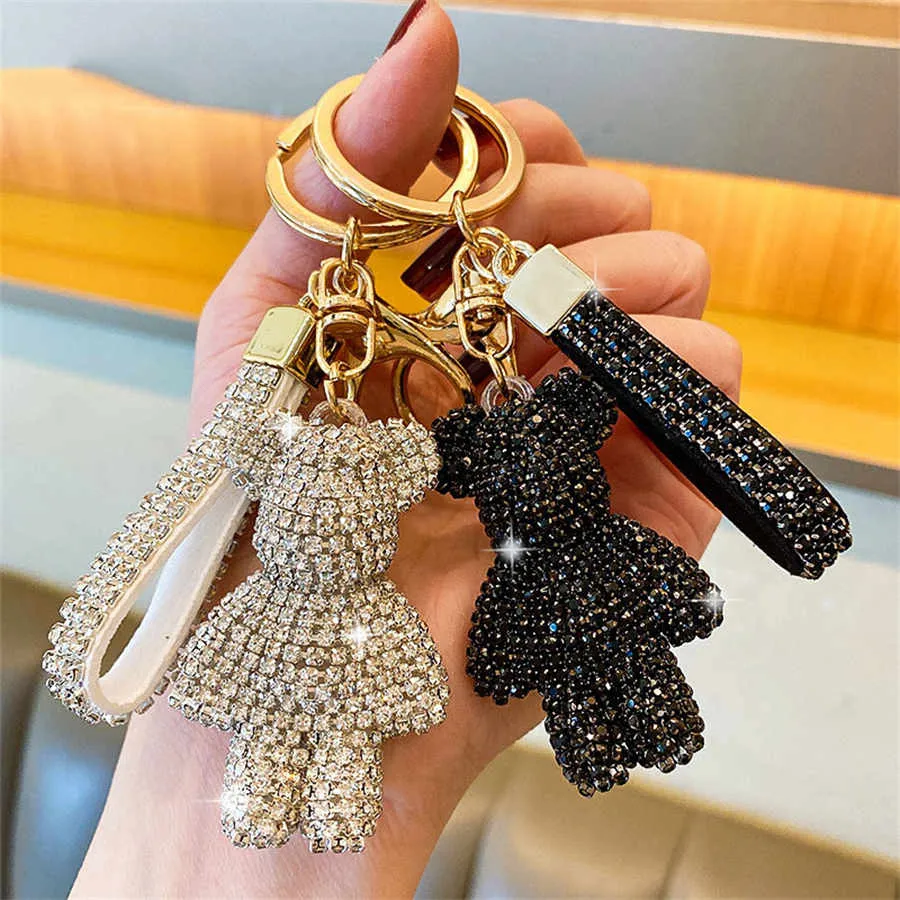 AuPra Teddy Bear Crystal Keychain - Bling Rhinestone Key Ring With Tassel, Blue Medium Size | Cute Gift For Women Girls