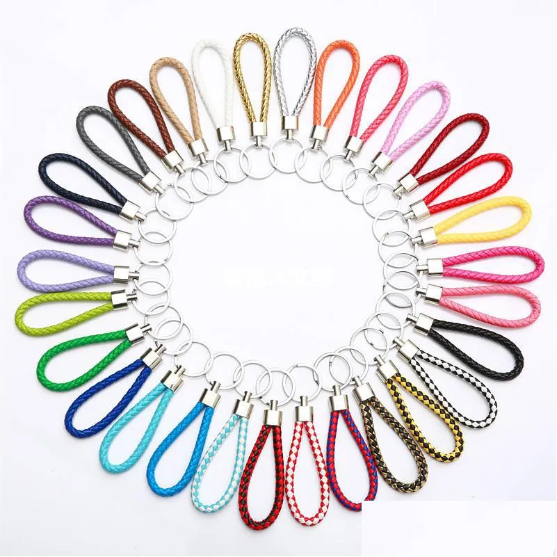 Keychains Lanyards Mix Color Pu Leather floided Woven Keychain Ring Rings Fit Diy Circle Pendant Key Chains Holder Car Keyrings Jewe Dh6r8