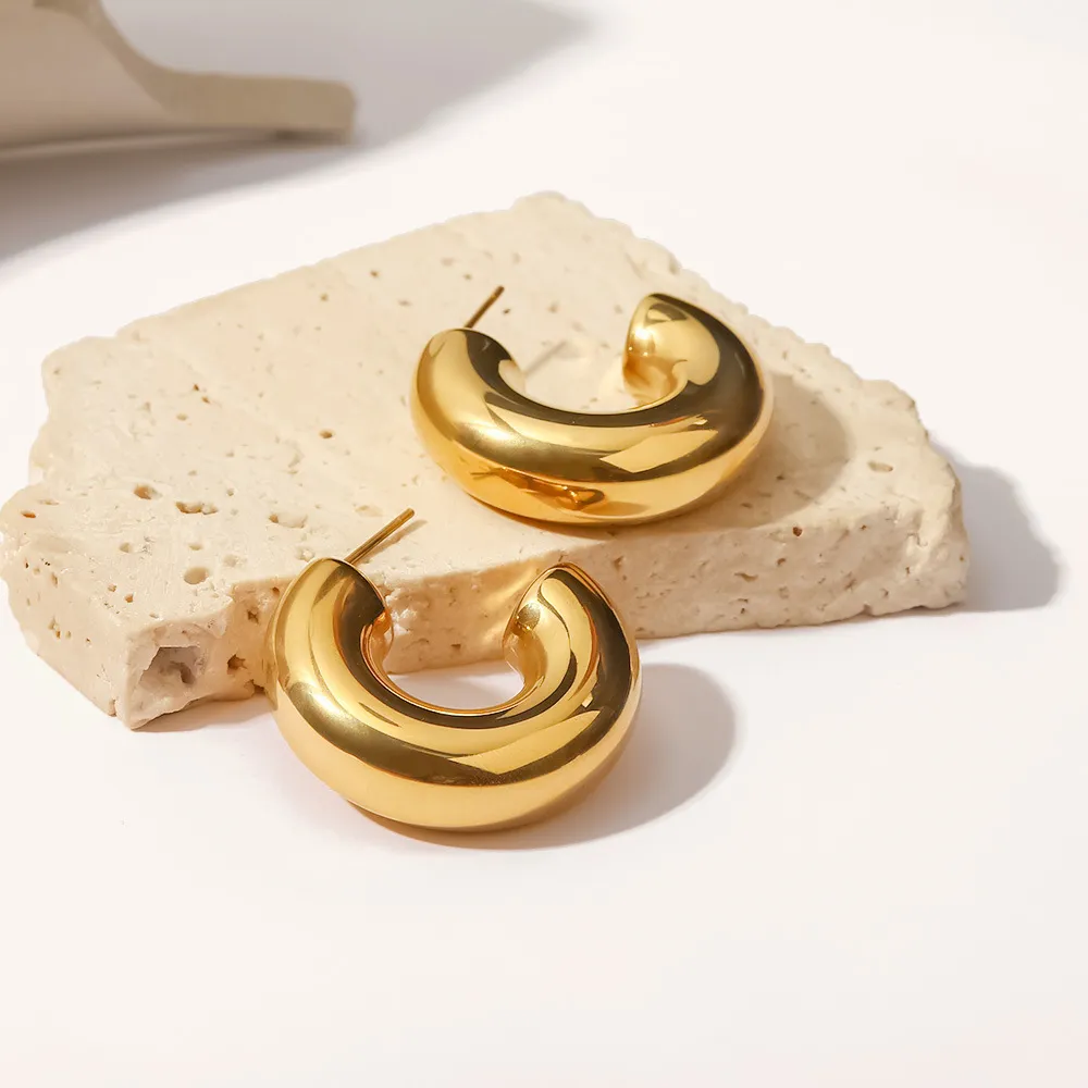 Новейшие качественные ювелирные изделия C-образные серьги-кольца женские серьги из 18-каратного золота из нержавеющей стали с подарком ba208S