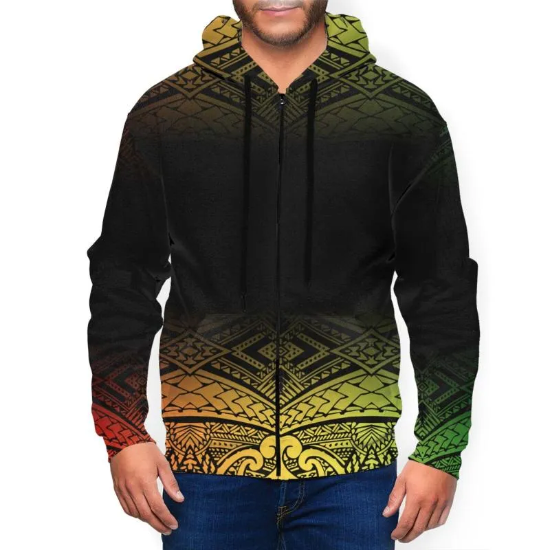 Men's Hoodies & Sweatshirts Hoodie Zip-Up Sweatshirt Polynesian Tattoo Print Loose Long Sleeve Hip Hop Fashion Men Custom On Demand DIYMen's