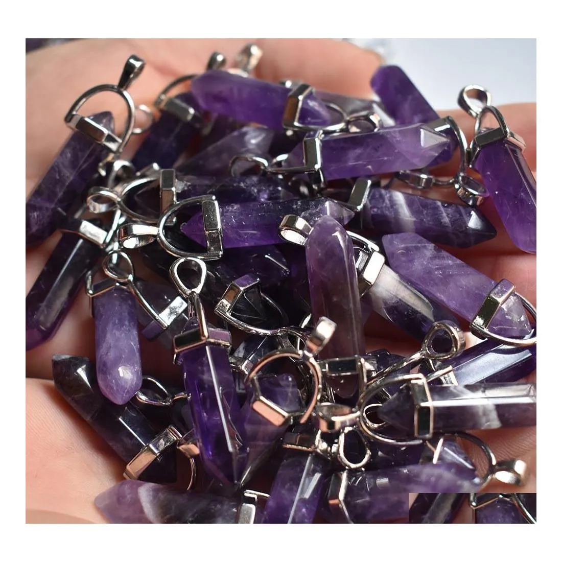 Charms Natural Stone Amethyst Shape Point Chakra h￤ngen f￶r smycken som g￶r mjfashion drop leverans fynd komponenter dhuij