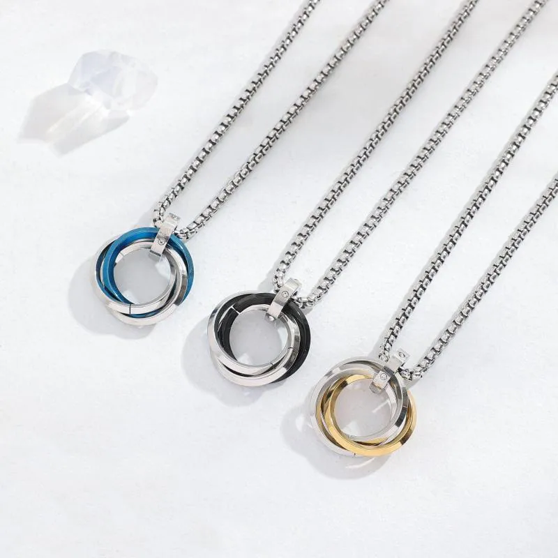 Hanger kettingen tiktok drie ringen titanium stalen ketting voor mannen vrouwen Koreaanse mode hiphop sieraden cadeau 2023