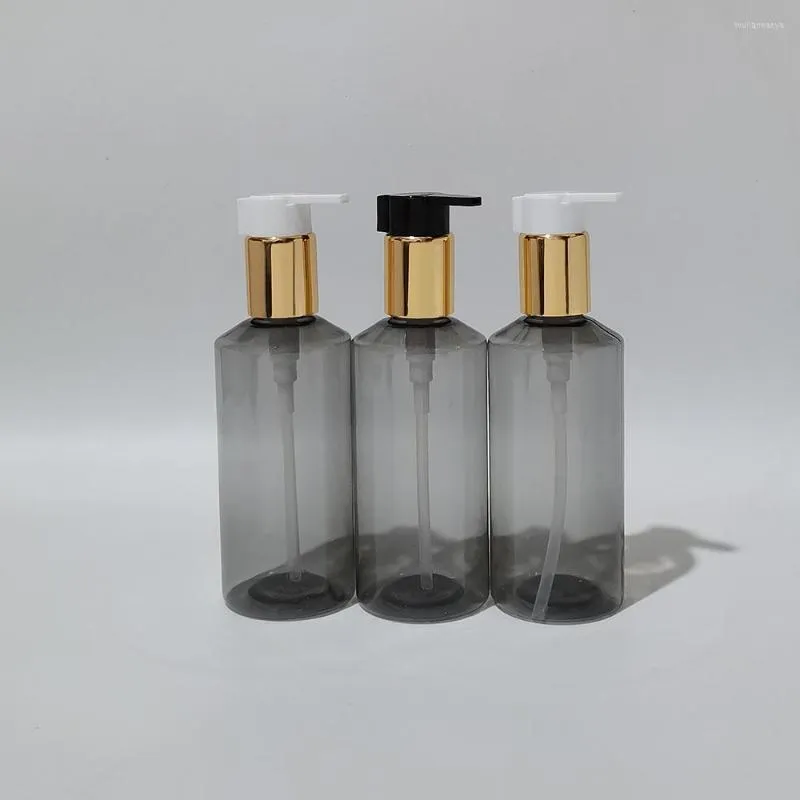 Botellas de almacenamiento 20pc 200ml PET de plástico vacío con bomba de loción de aluminio dorado Contenedor gris para jabón líquido Gel de ducha Embalaje cosmético