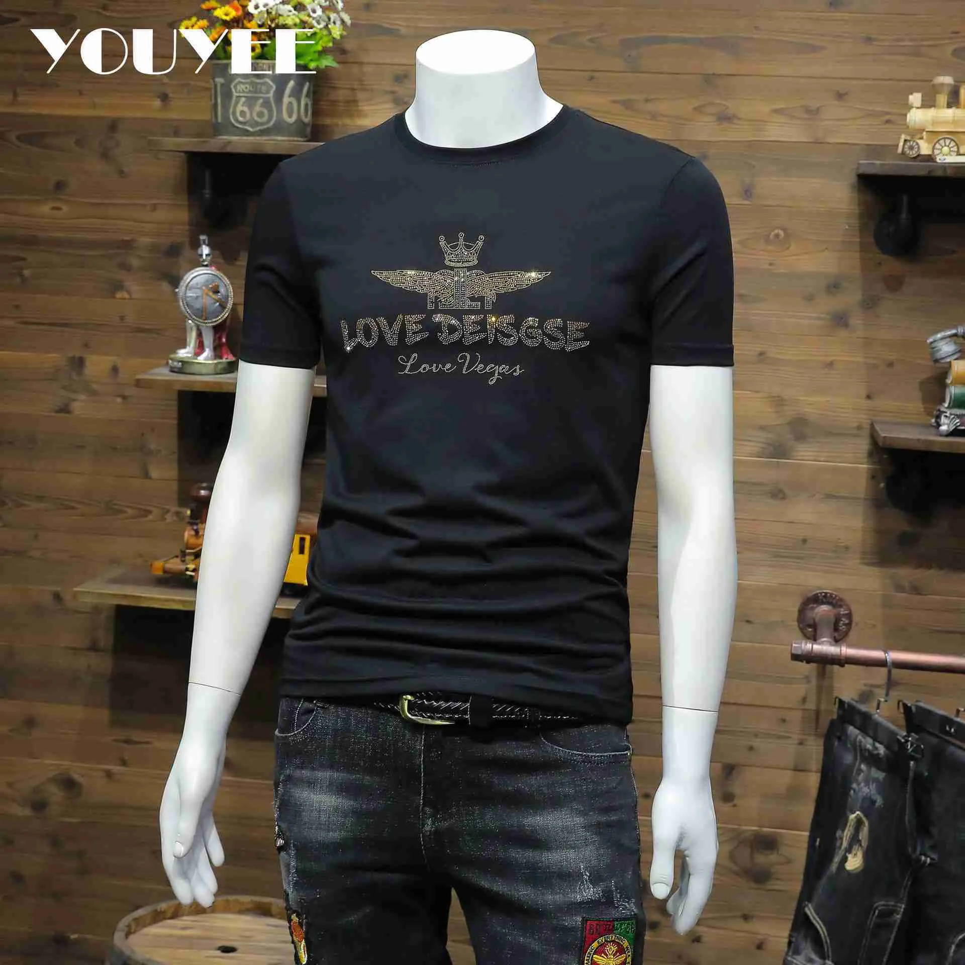 T-shirts pour hommes T-shirt à manches courtes pour hommes Hot Diamond Crown Wings Simple Slim Male Top 2022 Summer New Designer Fashion Highquality Clothing Z0221