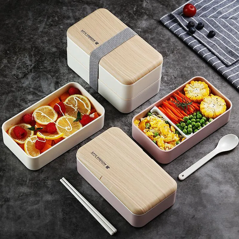 Ужины наборы стиля стиль двойной перекладной коробка пластикового отсека Bentobox для взрослых студентов