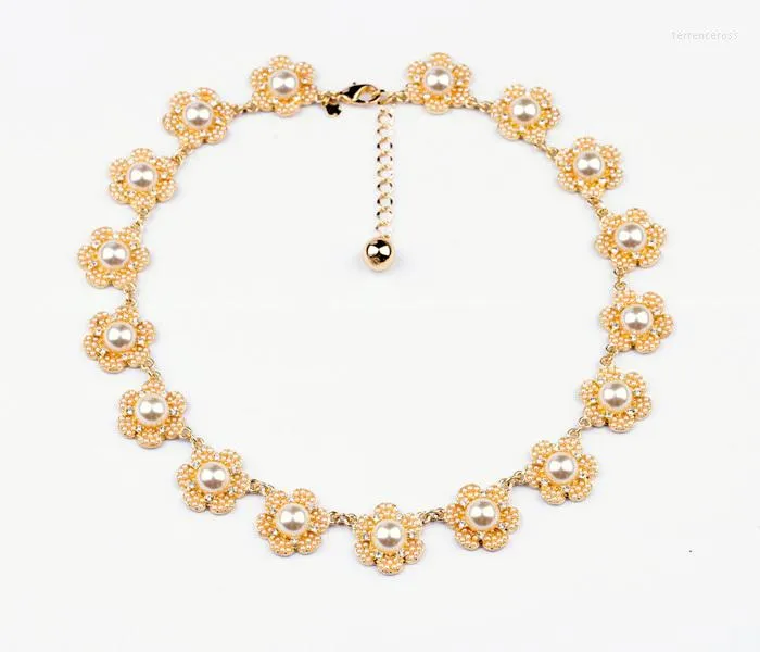 Choker graciös design för kvinnor 2014 Akrylglas Zinklegering Rhinestone Sweet Flower Big Simulated Pearl Wedding Necklace