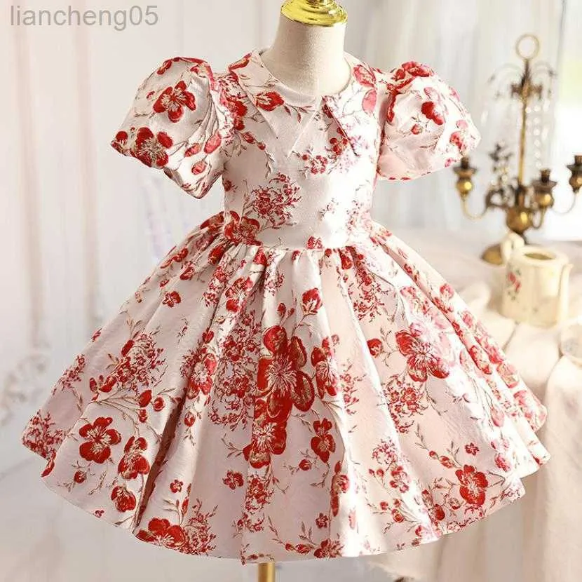 Robes de fille bébé espagnol Lolita princesse robe de bal fleur rouge revers conception anniversaire baptême Pâques Eid robes pour les filles A2389 W0221