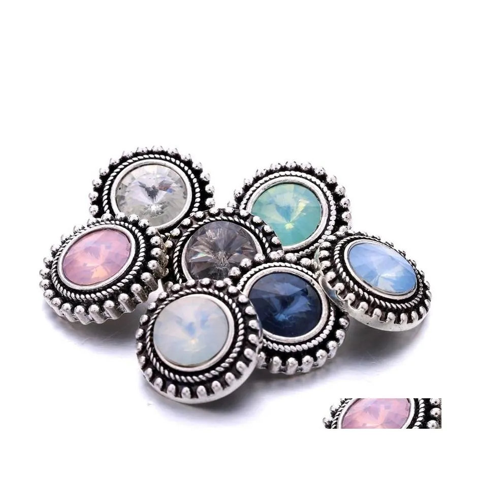 Encantos Retro Sier Color Botón a presión Ronda Mujeres Joyas Hallazgos Rhinestone 18Mm Broches de metal Botones Diy Pulsera Joyería Gota Del Dh73J