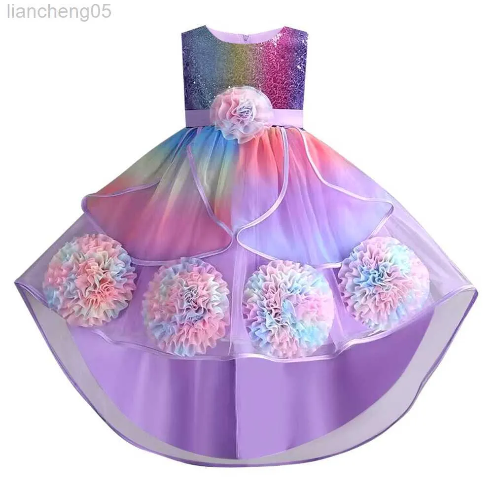 Flickans klänningar Nya flickor Evening Party Dress Summer Kids Dresses For Girls Children Come Elegant Princess Dress Flower Girls Wedding Dress W0221
