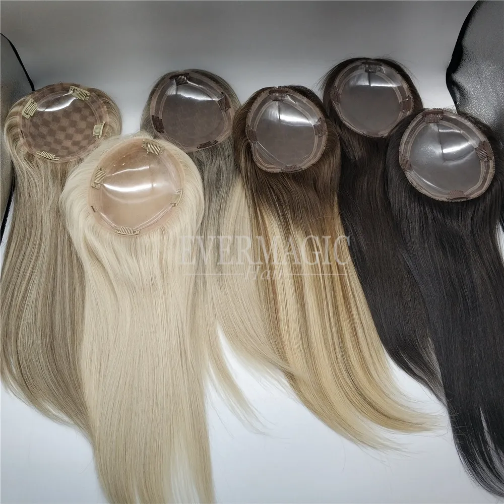 Nieuw op voorraad Balayage Kleur Virgin Human Hair Toppers Mono Double Line pu Base voor haaruitval Vrouwen