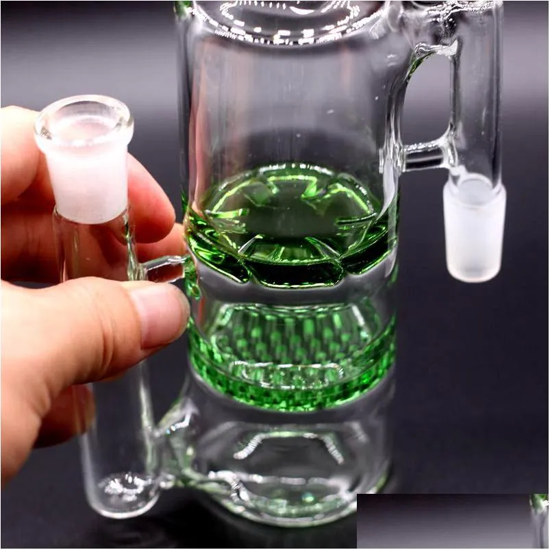 Tuyaux pour fumer Narguilés Recycleur Nid d'abeille Ashcatcher 18Mm Double percolateur Bong Ash Catchers Two Function Bubbler Soufflé à la main Plate-forme pétrolière Dhayo