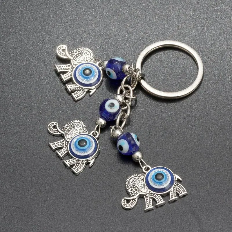 Keychains 2023 Elephant Pendent Keychain Hanger Lucky Charm Protection Alloy Tassel Blue Evil Eye Car Key Chain Fashion Jewelry Gifts