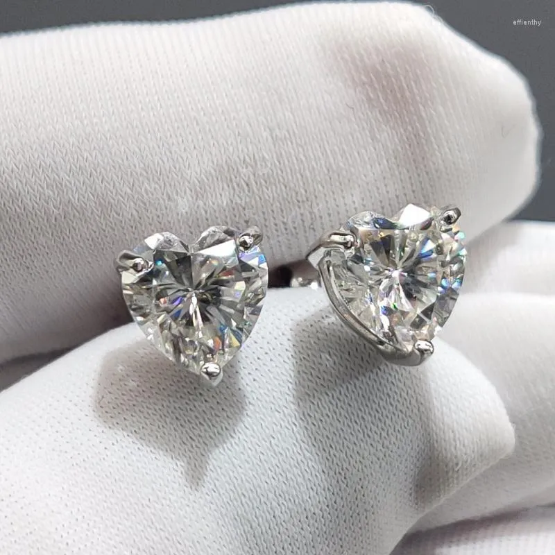 Stud Earrings White Gold Plated 1 Carat Total 2 Ct Heart Diamond Test D Color Moissanite Silver 925 Original Wedding JewelryStud Effi22