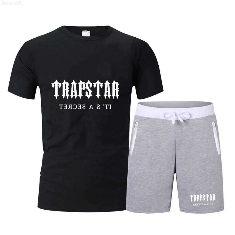 Men's T-Shirts Trapstar 2023 Brand Limited New Print Tshirt Men's Sets Sportswear Pure Cotton Gym Fitness Running Short SleeveJogging Trousers Z0221