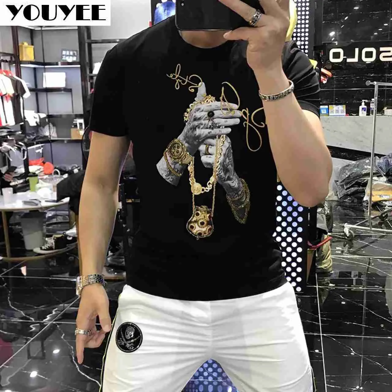 Herr t-shirts herrar t-shirts skinande lyxiga heta mode man streetwear casual kortärmad tee merceriserad bomull högkvalitativ manlig topp z0221