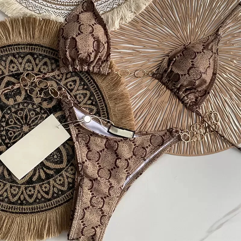 Conjunto de biquíni de duas peças roupa de banho feminina maiô corrente bandagem maiôs com almofada maiôs