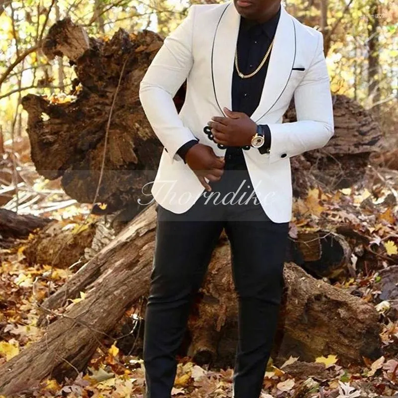 Ternos masculinos espinhosos homens africanos brancos para casamentos baile de casamento 2 peças de noivo shall lapela de lapela slim fit homens.