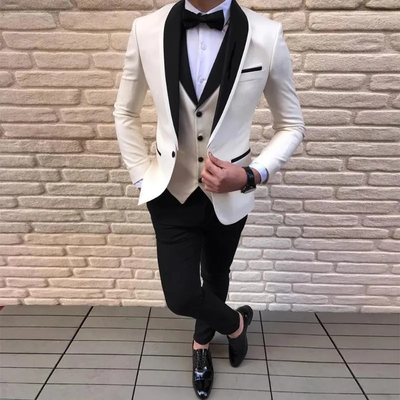 Costumes pour hommes Blazers Tuxedos Black Shâle Slip Slim Fit Men For Groom Wedding Wedding Made Made 3 Pieces Pantalon Veste Veste