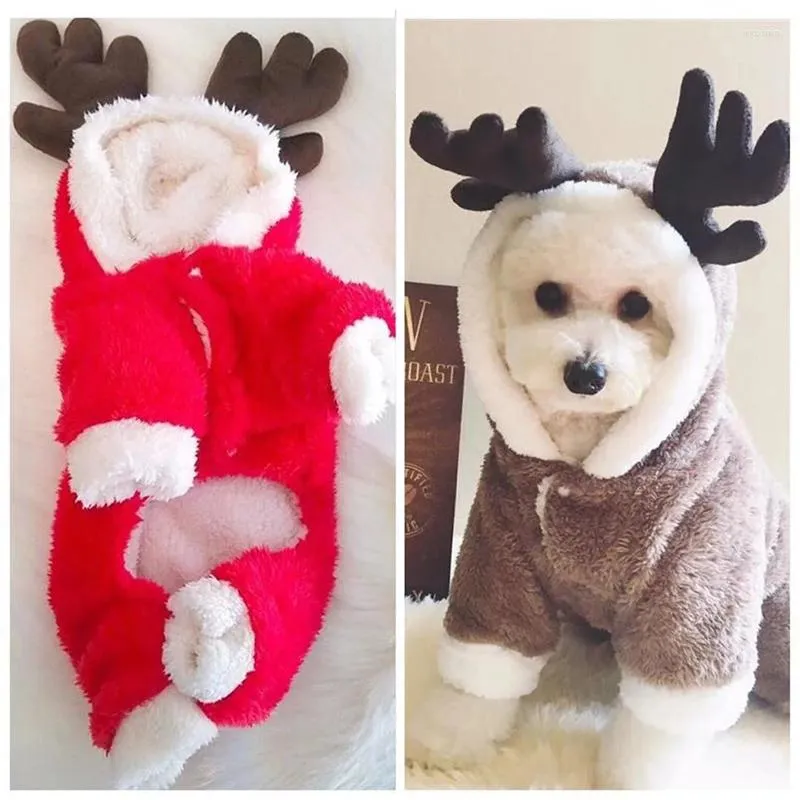 Vestuário para cães Dupla Camada Plus Velvet Pet Macacão para Gatos Cães Natal Elk Roupas Teddy Pomeranian Schnauzer Filhotes Outono Inverno Casaco