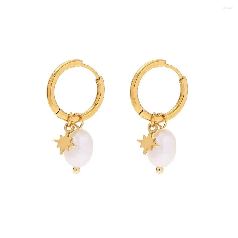 Boucles d'oreilles pendantes mode titane acier naturel perle d'eau douce étoile pendentif polyvalent pour les femmes bijoux par cadeau