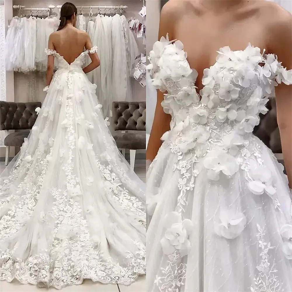 2023 Spring Summer Romantic Boho Floral Bridal dress - Customizable Floral Lace Applique Off-Shoulder A-Line Bridal Gown with Sweetheart Neckline 2023 Spring Summer Romantic Boho Floral Bridal dress - Customizable Floral Lace Applique Off-Shoulder A-Line Bridal Gown with Sweetheart Neckline