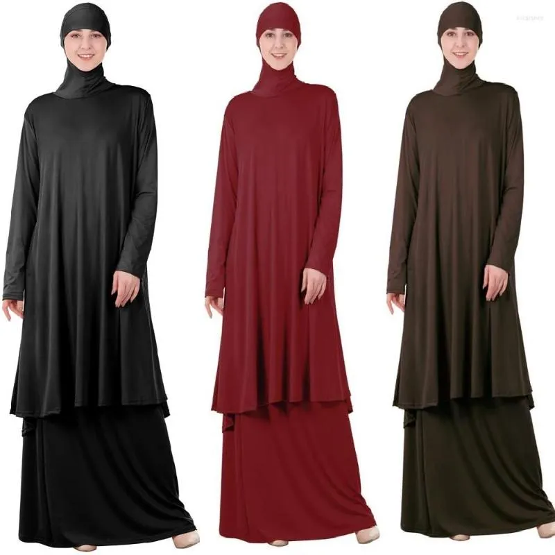 Etnik Giyim Eid Mübarek Kadın İslami 2 Parça Dua Elbisesi Müslüman Ahram Maxi Müdürü Khimar Jilbab Suudi Arap Abaya Kimono Kaftan Robe