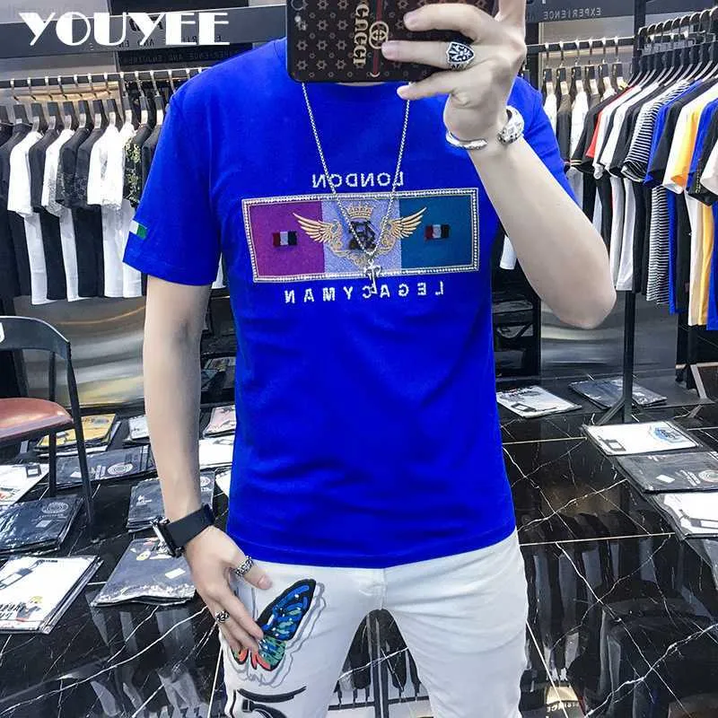 Men's T-Shirts Tshirt Men's Mercerized Cotton 2021 YOUYEE Summer Clothes European Embroidery Round Neck Tee Shirt Men Casual Outfits Top Z0221