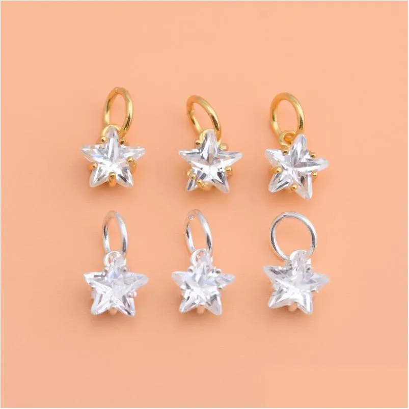 Charms Sterling Sier Diamond Zircon Accessories Mini Small Star Pentagram Pendant Bracelet Necklace Creative Handmade Drop D Dh1Cw