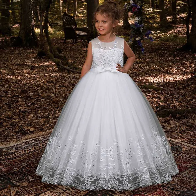 Occasions spéciales Fleur Filles Princesse Robe Adolescente Fête Robes De Demoiselle D'honneur Pour Enfants Costume De Mariage Tulle Dentelle Enfants Robes De Soirée W0221