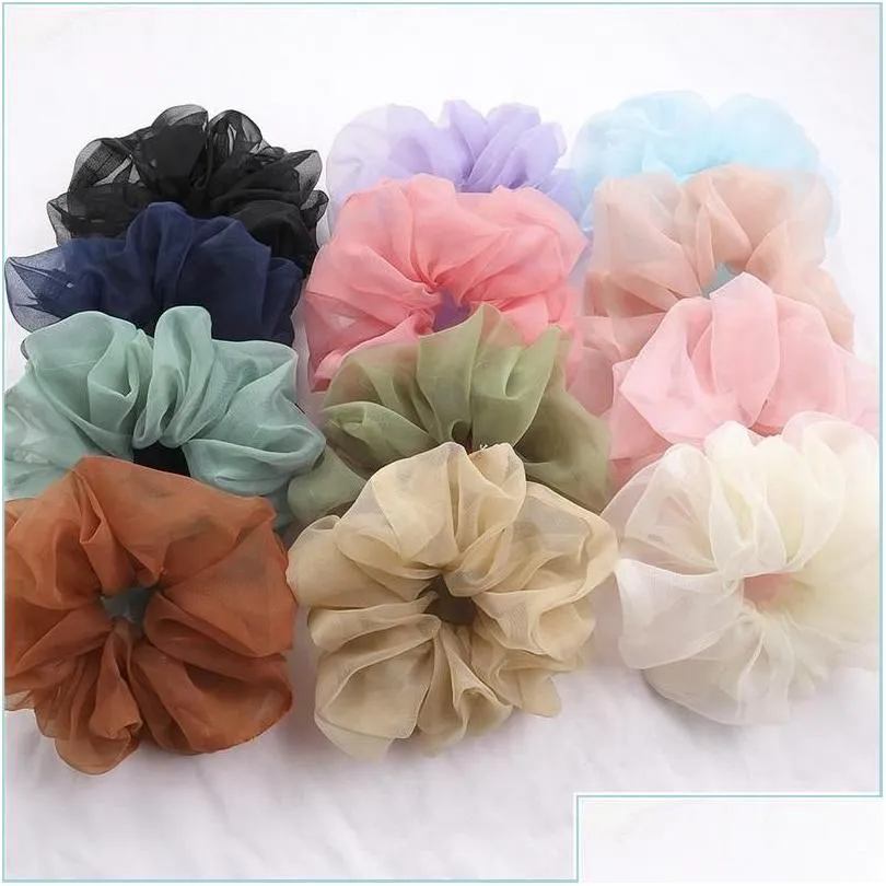 Hair Accessories Korean Organza Scrunchies Rope Women Elastic Bands Fashion Rubber Band Bracelet Fo Dh3Li