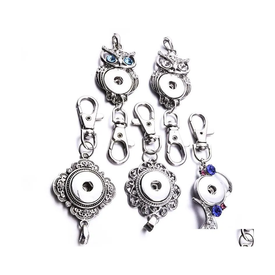 Porte-clés 6Styles Snap Bijoux Bouton Chaînes Cristal Hibou 18Mm Porte-clés Porte-clés Pour Femmes Drop Delivery Dhtmk