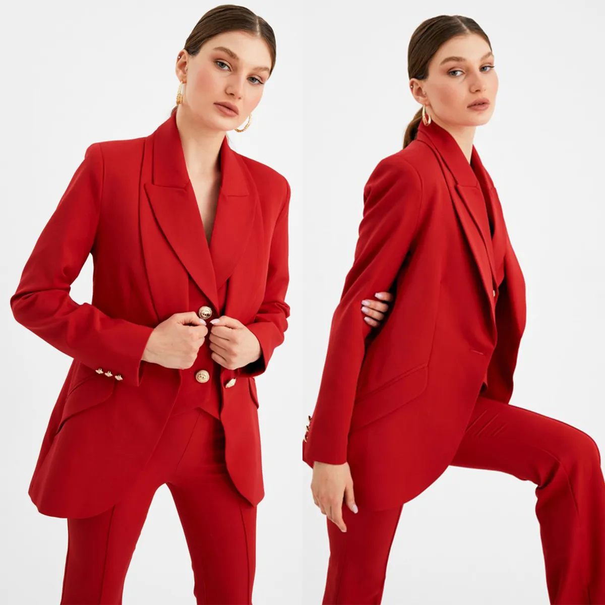 Spring Fashion Red Women Pants Suits Slim Fit Mother of the Bride Suit Evening Party Blazer G￤stkl￤der 3 stycken