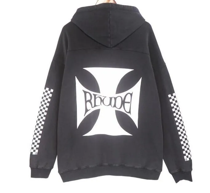 Nu 30 av ~ Nya herrarna Rhude Hooded Men Kvinnor Fashion Popular Letters Printing Pullover Winter