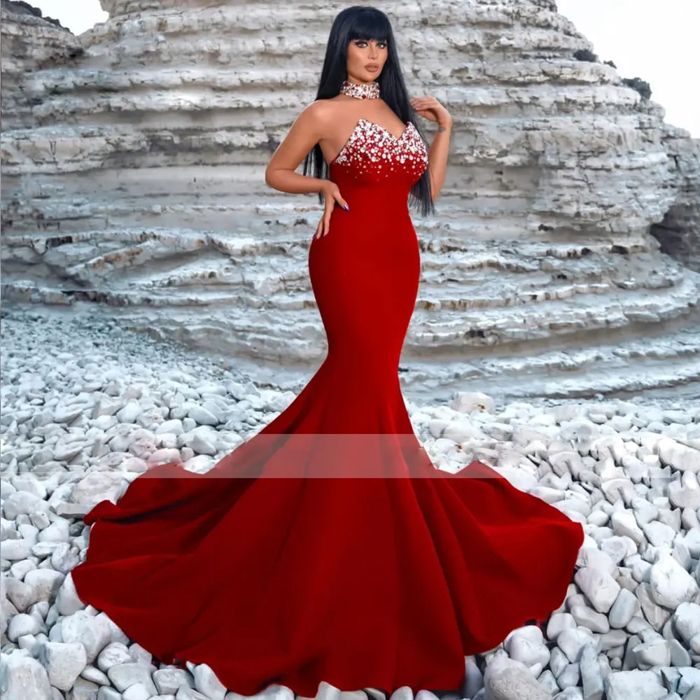Sereia vermelha frisada vestidos de noite querida cristal vestido celebridade plus size strass cetim vestidos de soiree 326 326