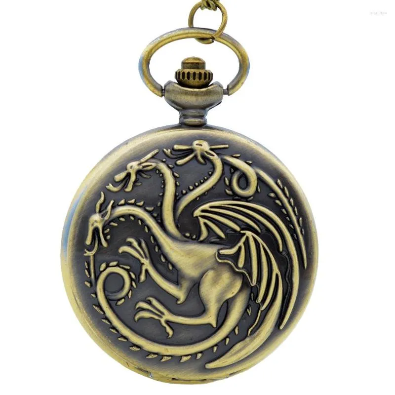 Orologi da taschino Retro Vintage House Targaryen Le cronache del ghiaccio e del fuoco Orologio al quarzo Collana Uomo Donna Regalo di Natale Feminino Montre De Poche