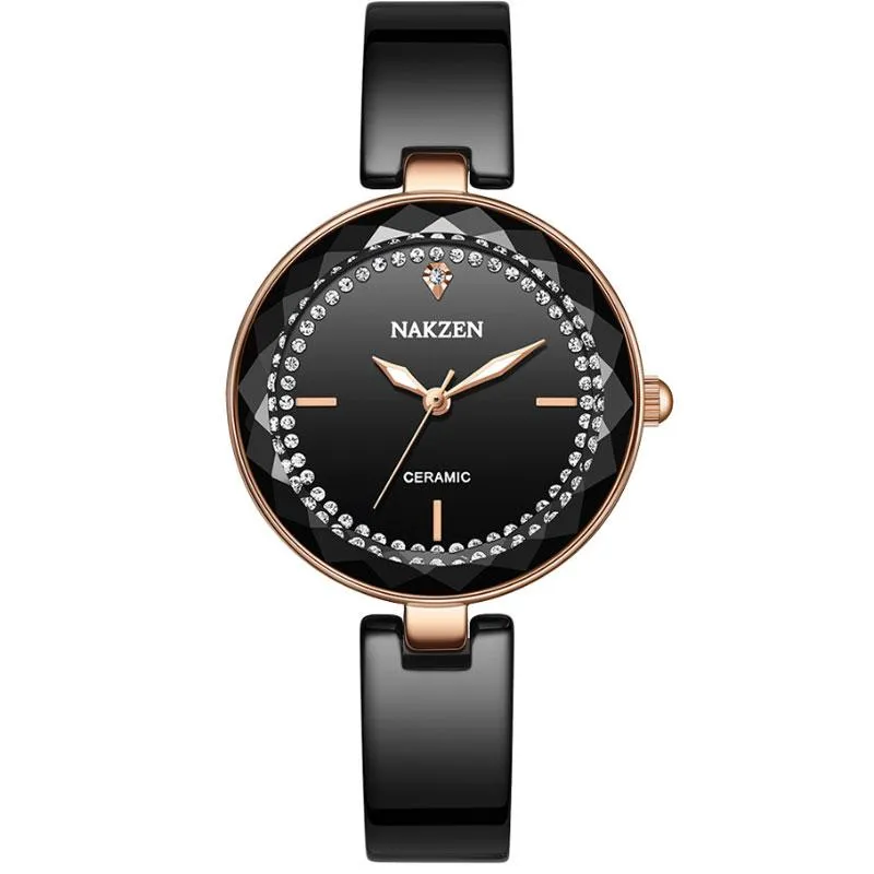 ساعة Wristwatches Watch Watch Diamonds Japan Movement Full Black Ceramic Strap Watches for Women Simple Dial Quartz Clock Gift Montre Femme