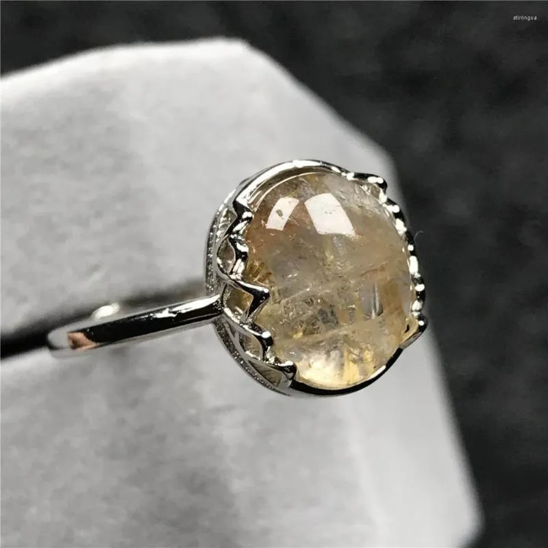 Clusterringen Echte natuurlijke goud Rutilated Quartz Ring Sieraden voor vrouw Lady Man Crystal 12x11mm kralen zilversteen verstelbaar