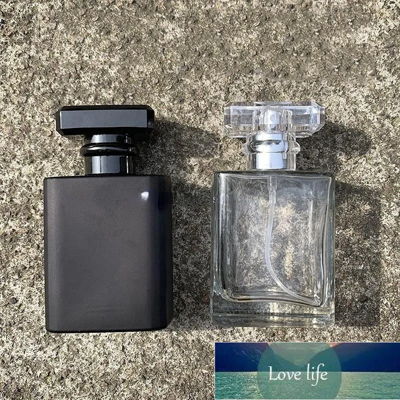 Botella de Perfume de aceite esencial de vidrio cuadrado transparente negro de 30 ml