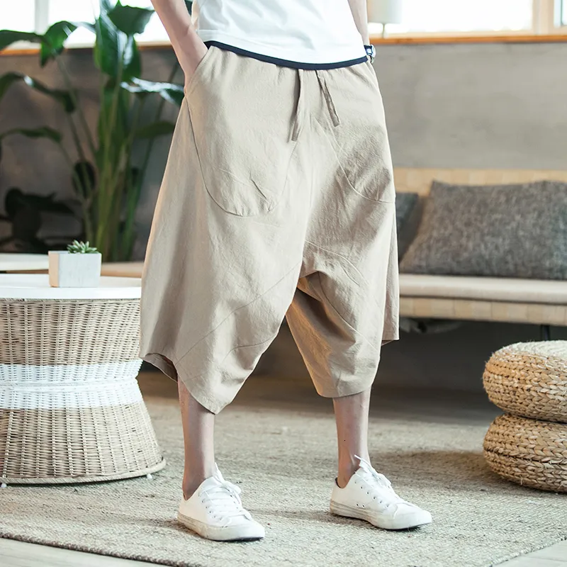 Pantaloni da uomo Uomo Harajuku Harem Pantaloni da uomo in lino di cotone estivo da uomo Pantaloni da uomo vintage in stile cinese Soild Color Calflenght 230221