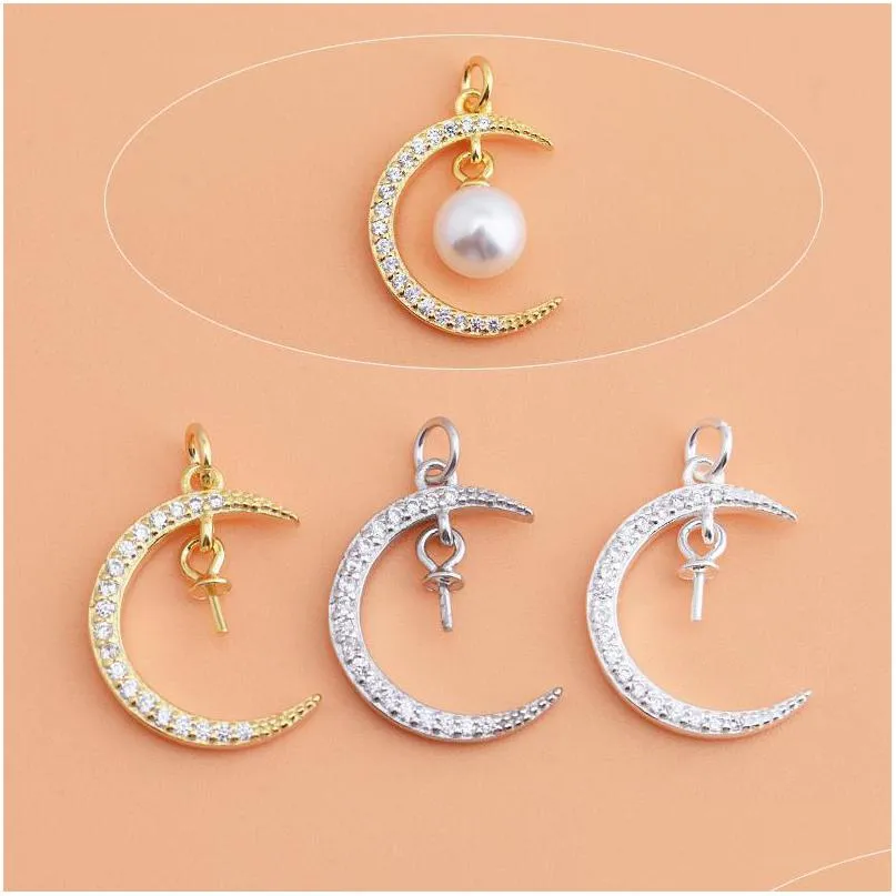 Charms Sterling Sier Micro Inlaid Zircon Accessories Moon Tray With Diamond Handmade Diy Material smycken Tillbehörscharm DHB96