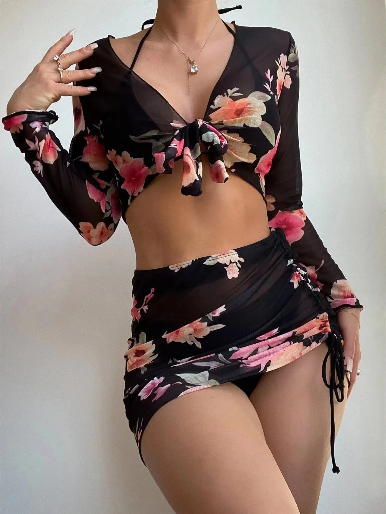 2023 Nya 4 stycken bikinis kvinnor badkl￤der baddr￤kt strand kjol bikini set cover up baddr￤kt badkl￤der biquini kvinna