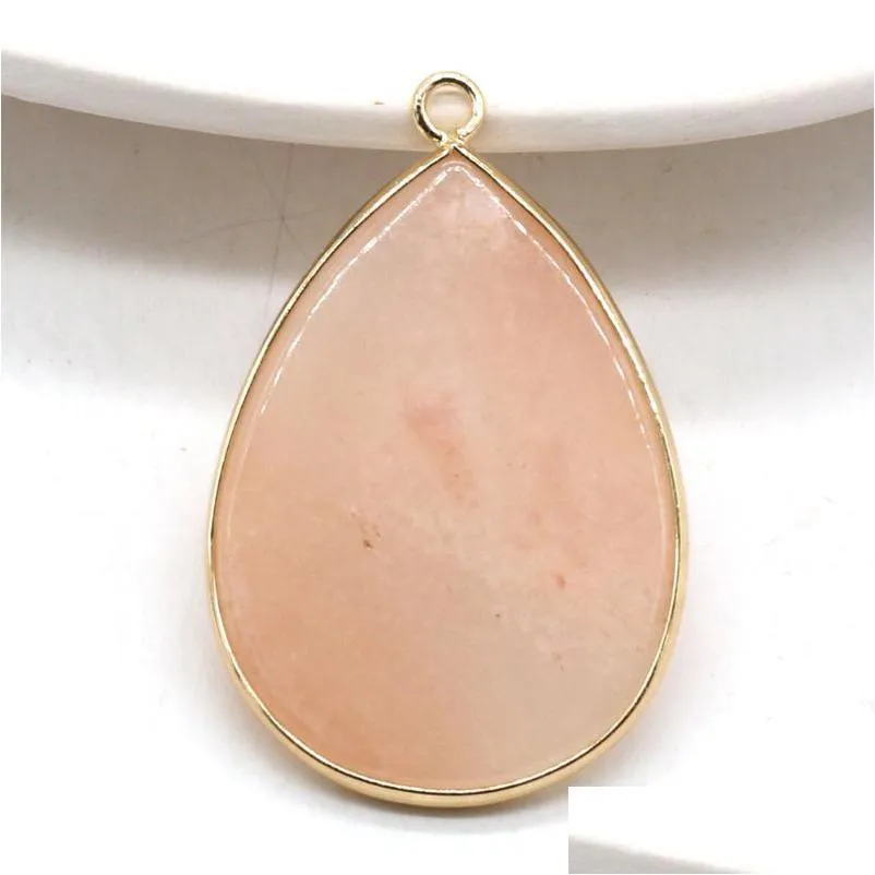 Charms Dropshaped Pendants Natural Stone Pink Aventurine Gilt Edge For Jewelry Making Diy Necklace Earring Accessories Drop De Dhhwc