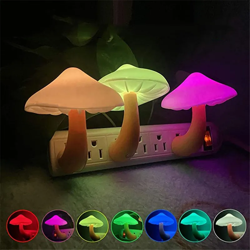 LED Night Lights Mushroom Shape Automatic Sensor Toilet Bedroom Decor Wall Lamps Light-control Sensor Bedroom Light