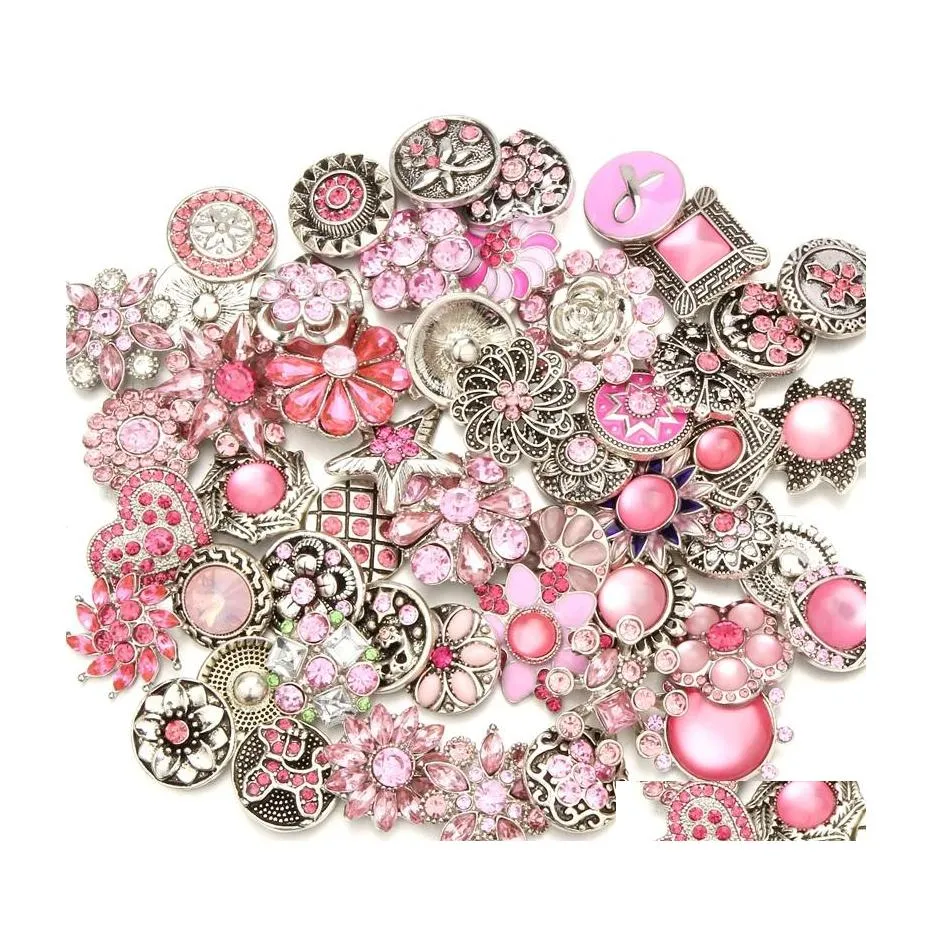 Charms Mixture Rhinestone Snap Button Blue Red Pink White Zircon Jewelry Findings 18Mm Metal Snaps Buttons Diy Bracelet Jewellery Dr Dhepd