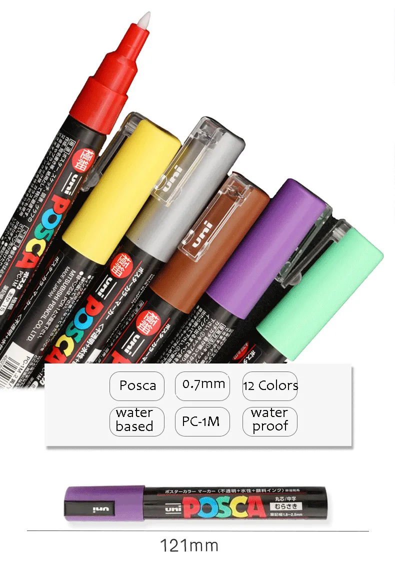UniPosca Paint Marker Pen Extra Fine Point Set of 12 (PC1M12C