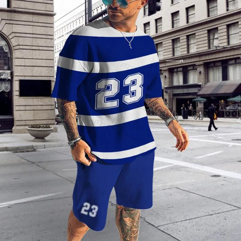 Men Tracksuit 3D Printed Breathable Clothes Summer Stripe Series T Shirt 2 Piece Sets Popular Jogging Short Sleeve Suit 6XL